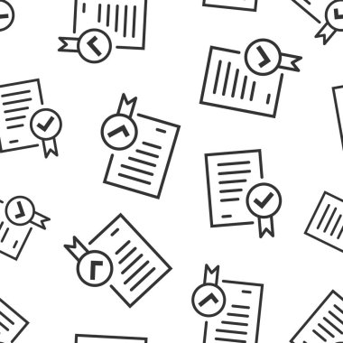 Düz biçimli onaylanmış belge simgesi. Beyaz izole edilmiş arkaplanda vektör illüstrasyonunu onaylayın. Anlaşma işaretleri pürüzsüz iş konsepti.