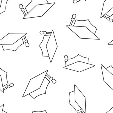 Düz stil mezuniyet şapkası ikonu. Beyaz izole edilmiş arka planda öğrenci şapkası çizimi. Üniversite kusursuz model iş konsepti.