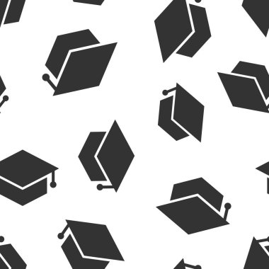 Düz stil mezuniyet şapkası ikonu. Beyaz izole edilmiş arka planda öğrenci şapkası çizimi. Üniversite kusursuz model iş konsepti.