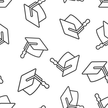 Düz stil mezuniyet şapkası ikonu. Beyaz izole edilmiş arka planda öğrenci şapkası çizimi. Üniversite kusursuz model iş konsepti.