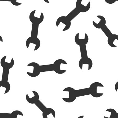 Düz stil anahtar simgesi. Beyaz izole edilmiş arka planda anahtar vektör çizimi. Onarım ekipmanları kusursuz şablon iş konsepti.