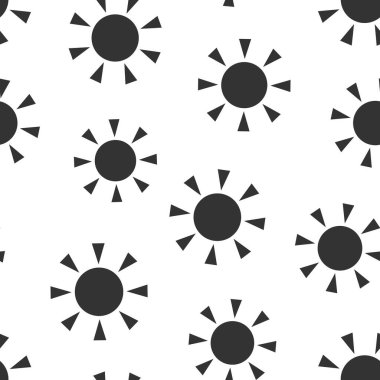 Düz bir güneş simgesi. Beyaz izole arkaplanda güneş ışığı vektör çizimi. Gün ışığı desensiz iş konsepti.