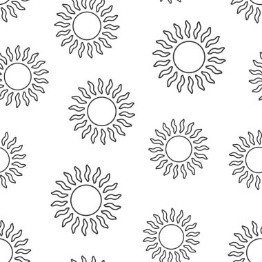 Düz bir güneş simgesi. Beyaz izole arkaplanda güneş ışığı vektör çizimi. Gün ışığı desensiz iş konsepti.