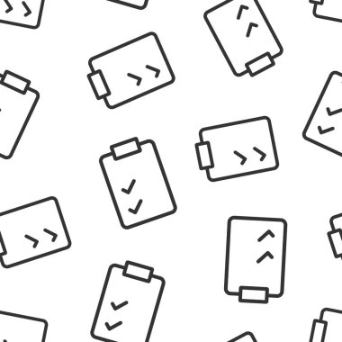 Düz biçimli belge kontrol listesi simgesi. Beyaz izole edilmiş arka planda vektör illüstrasyonunu rapor et. Kağıt levha, kusursuz şablon iş konsepti.