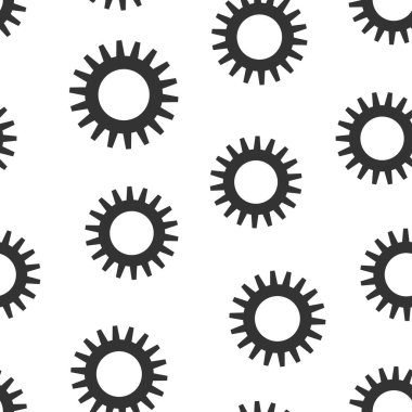 Düz şekilde vites vektör simgesi. Beyaz izole edilmiş arka planda çark çizimi. Çarklı dişli dişli dişli dişli dişli desensiz iş konsepti.