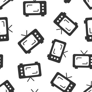 Düz ekran ekran vektör simgesi. İzole edilmiş beyaz arka planda eski bir televizyon illüstrasyonu. TV gösterimsiz desenli iş konsepti.