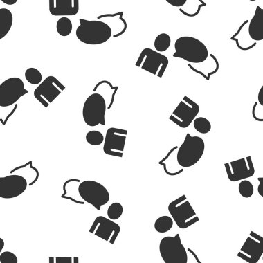 Düz üsluplu konuşma balonu olan insanlar. Beyaz izole arkaplanda sohbet vektör çizimi. Hoparlör penceresi kusursuz şablon iş konsepti.