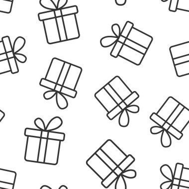 Düz stil hediye kutusu simgesi. Beyaz izole edilmiş arkaplanda mevcut paket vektör çizimi. Şaşırtıcı, kusursuz bir iş konsepti..