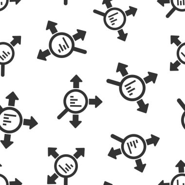 Düz stil pazar eğilimi simgesi. Beyaz yalıtılmış arka planda büyüteç vektör illüstrasyonlu büyüme oku. Kusursuz şablon iş konseptini çoğalt.