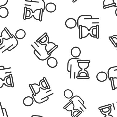 İnsanlar ve saat simgesi düz stil. Beyaz izole edilmiş arkaplanda kullanıcı zaman vektör çizimi. İşadamı kusursuz şablon iş konsepti.