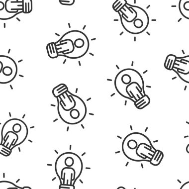 Ampul simgesi olan insanlar. Beyaz izole edilmiş arkaplanda fikir vektör koleksiyonu çizimi. Beynin kusursuz desenli iş konsepti.