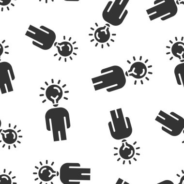 Ampul simgesi olan insanlar. Beyaz izole edilmiş arkaplanda fikir vektör koleksiyonu çizimi. Beynin kusursuz desenli iş konsepti.