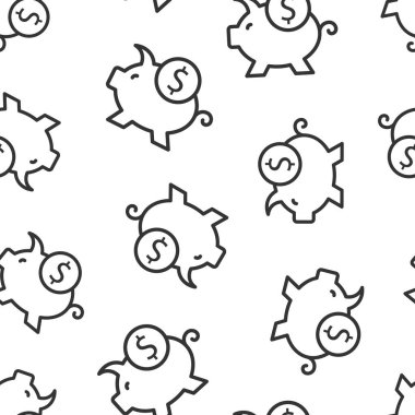 Para kutusu simgesi düz stil. Beyaz izole edilmiş arka planda domuz konteynırı vektör çizimi. Domuz kumbarası kusursuz desenli iş konsepti.