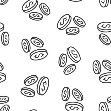 Bozuk para yığın simgesi düz stil. Beyaz izole edilmiş arka planda dolar sikke vektör çizimi. Para, kusursuz desenli iş konsepti istifledi.