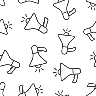 Düz stilde megafon hoparlörü simgesi. Beyaz izole arka planda Bullhorn işaret vektör illüstrasyonu. Çığlık duyurusu kusursuz şablon iş konsepti.