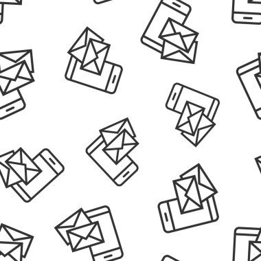 Akıllı telefon simgesinde düz stil olarak mesaj. Beyaz izole edilmiş arka planda telefon vektör illüstrasyonlu posta. Zarfsız şablon iş konsepti.