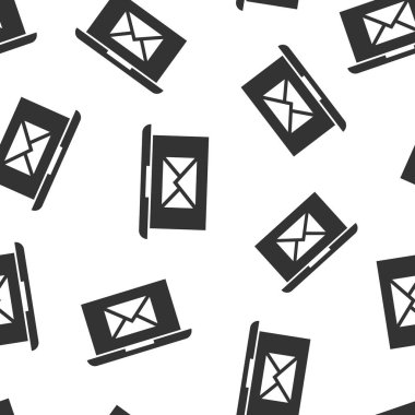 Düz stil e- posta simgesi olan dizüstü bilgisayar. Beyaz izole edilmiş arkaplanda posta bildirim vektör illüstrasyonu. İletisiz şablon iş konsepti ile zarf.