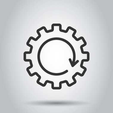 Düz stil kurtarma dişlisi simgesi. Beyaz izole arkaplanda vektör illüstrasyonunu tekrarla. Rotasyon iş konsepti.