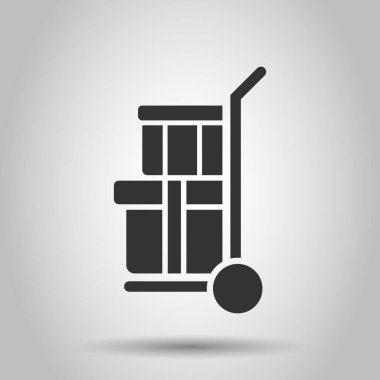 Yük arabası simgesi düz stil. Beyaz izole edilmiş arka planda teslimat kutusu vektör çizimi. Kutu taşımacılığı işi konsepti.