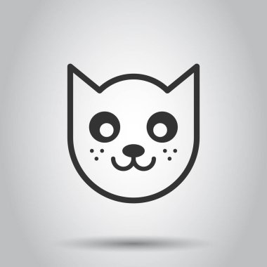 Kedi kafası simgesi düz stil. Beyaz izole edilmiş arka planda sevimli bir hayvan vektör çizimi. Hayvan ticareti konsepti.