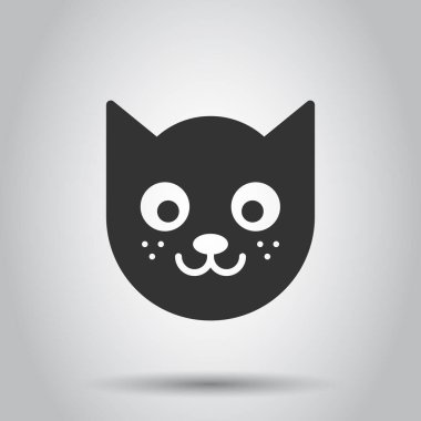 Kedi kafası simgesi düz stil. Beyaz izole edilmiş arka planda sevimli bir hayvan vektör çizimi. Hayvan ticareti konsepti.