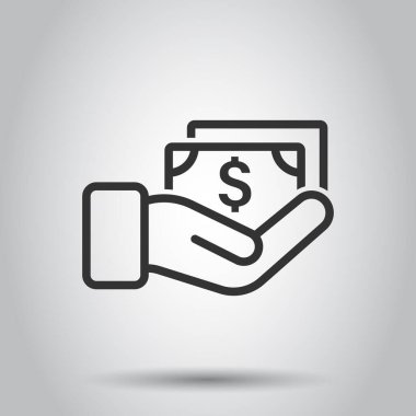 Düz bir siluet simgesi. Beyaz izole edilmiş arka planda elde vektör illüstrasyonundaki para. Banknote maaş bordrosu konsepti.