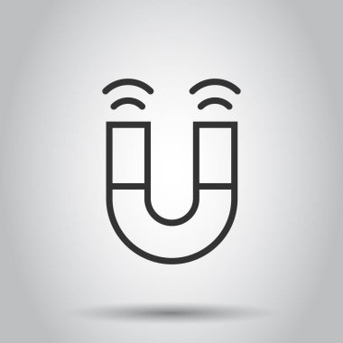 Mıknatıs simgesi düz stil. Beyaz izole edilmiş arkaplanda vektör illüstrasyonunu göster. Elektromanyetik iş konsepti.