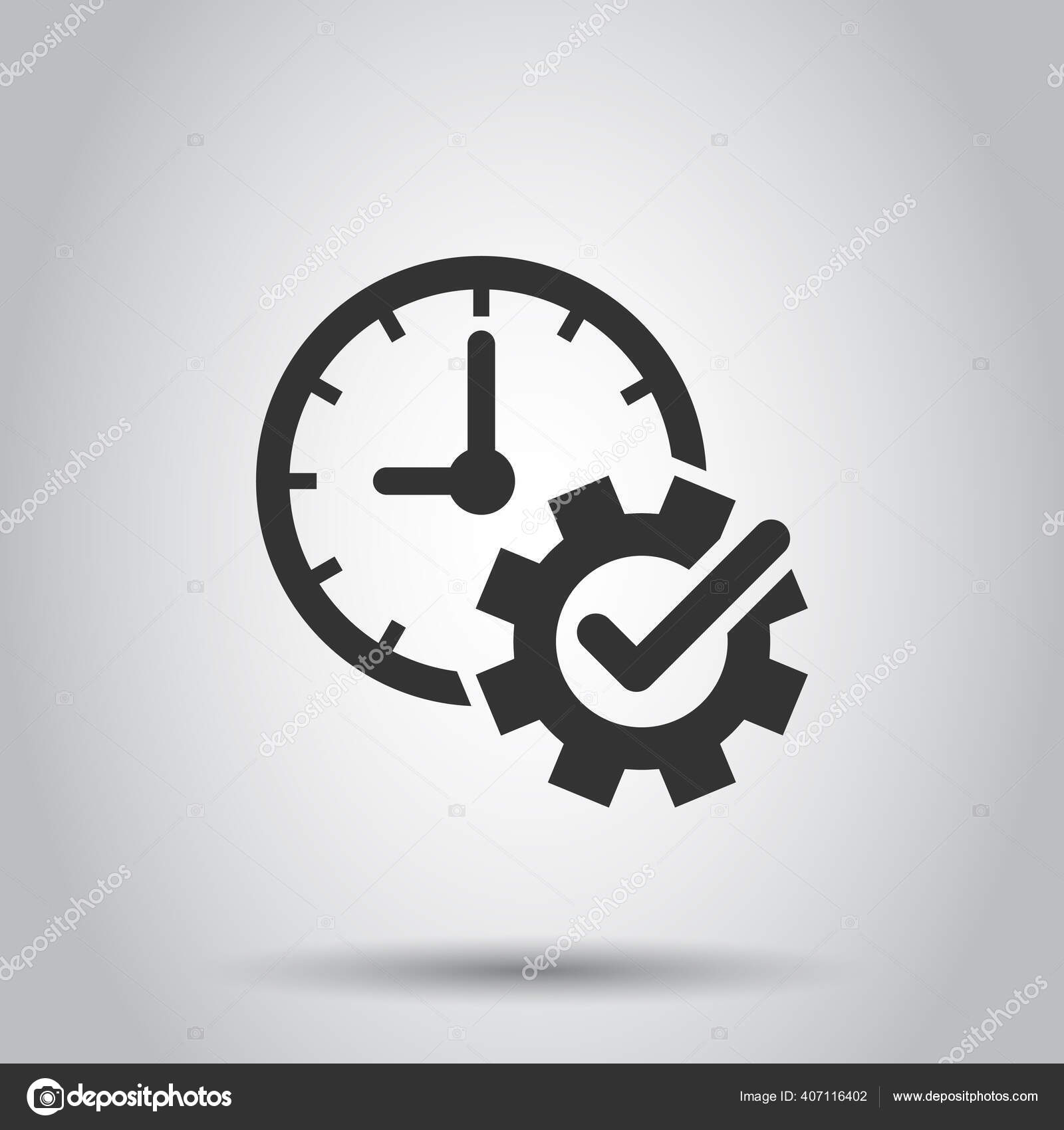 Check Mark Clock Icon Flat Style Gear Time Vector Illustration Stock Vector  by ©sanek13744 407116402, image size:1600x1700