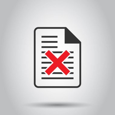 Düz biçimli belge hatası simgesi. Beyaz izole edilmiş arka planda kırık rapor vektör illüstrasyonu. Hasarlı iş kavramı.