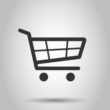 Alışveriş arabası ikonu düz stil. Beyaz izole edilmiş arka planda Tramvay vektör çizimi. Sepet iş konsepti.