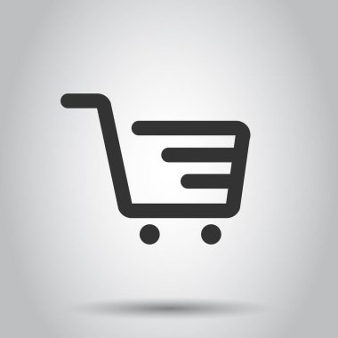 Alışveriş arabası ikonu düz stil. Beyaz izole edilmiş arka planda Tramvay vektör çizimi. Sepet iş konsepti.