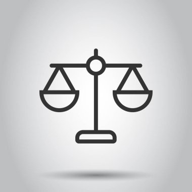 Denge simgesini düz bir şekilde ölçeklendir. Beyaz izole edilmiş arka planda Adalet vektör çizimi. Yargı işi konsepti.