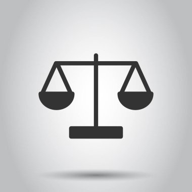 Denge simgesini düz bir şekilde ölçeklendir. Beyaz izole edilmiş arka planda Adalet vektör çizimi. Yargı işi konsepti.