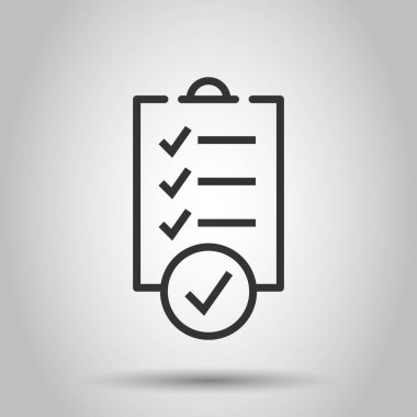 Liste simgesini düz biçimde yapmak için. Beyaz izole edilmiş arkaplan üzerindeki belge kontrol listesi vektör illüstrasyonu. Not denetimi işareti iş konsepti.