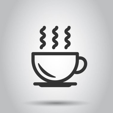 Düz kahve fincanı ikonu. Beyaz izole edilmiş arka planda sıcak çay vektör çizimi. Kupa işi konseptini iç.