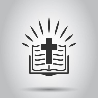 Düz stil İncil ikonu. Beyaz izole edilmiş arka planda kilise inancı temsilciliği. Ruhani iş konsepti.