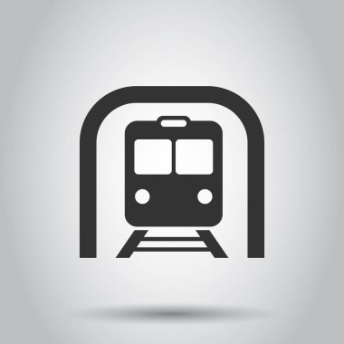 Metro ikonu düz stil. Beyaz izole edilmiş arka planda tren metro vektör çizimi. Demiryolu kargo işi konsepti.