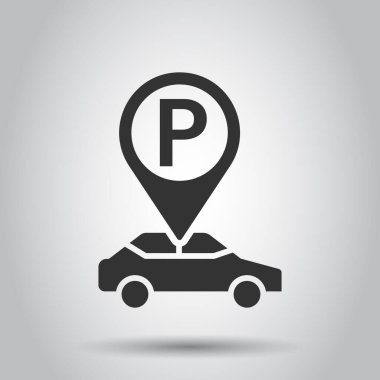 Düz bir şekilde araba park etme ikonu. Beyaz izole edilmiş arkaplanda otomatik vektör illüstrasyonu. Yol İşareti İş Konsepti.