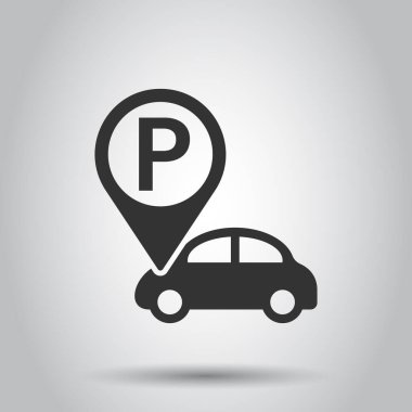 Düz bir şekilde araba park etme ikonu. Beyaz izole edilmiş arkaplanda otomatik vektör illüstrasyonu. Yol İşareti İş Konsepti.