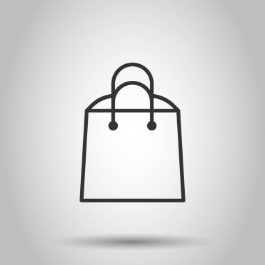 Alışveriş poşeti ikonu düz stil. Beyaz izole edilmiş arka planda el çantası işaret vektör çizimi. Paket iş konsepti.