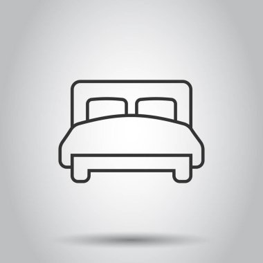 Yatak ikonu düz stil. Beyaz izole arka planda yatak odası vektör illüstrasyonu. Bedstead iş konsepti.