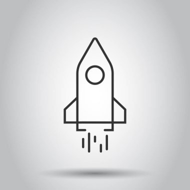 Düz stil bir roket ikonu. Beyaz izole arkaplanda uzay gemisi fırlatma vektör çizimi. Sputnik iş konsepti.