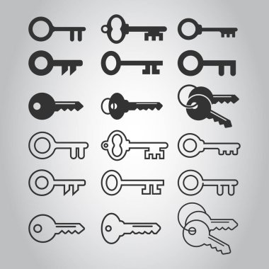 Anahtar simgesi düz biçimde ayarlandı. Beyaz izole arkaplanda parola vektör çizimi. Erişim iş konsepti.