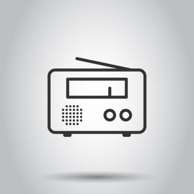 Radyo ikonu düz stil. Beyaz izole edilmiş arka planda Fm yayın vektör illüstrasyonu. Radiocast iş konsepti.