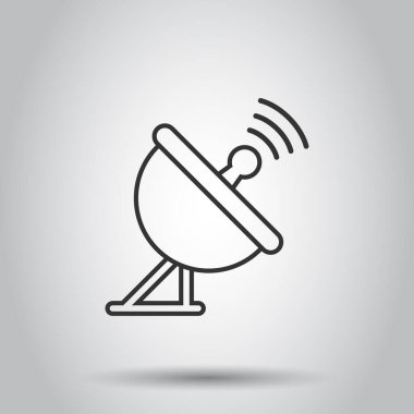 Uydu anten kulesi simgesi düz bir şekilde. Beyaz izole arkaplanda vektör illüstrasyonu yayınlanıyor. Radar iş konsepti.