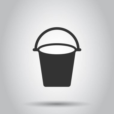 Kova simgesi düz stil. Beyaz izole edilmiş arka planda çöp tenceresi çizimi. İşletme konsepti.