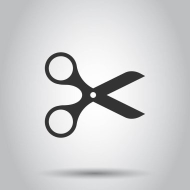 Düz bir makas simgesi. Beyaz izole arkaplanda ekipman vektör illüstrasyonunu kes. Kesici iş konsepti.