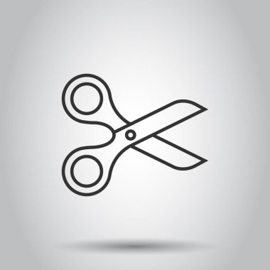 Düz bir makas simgesi. Beyaz izole arkaplanda ekipman vektör illüstrasyonunu kes. Kesici iş konsepti.