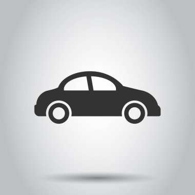 Düz stil araba ikonu. Beyaz izole edilmiş arka planda otomobil araç vektör çizimi. Sedan iş konsepti.