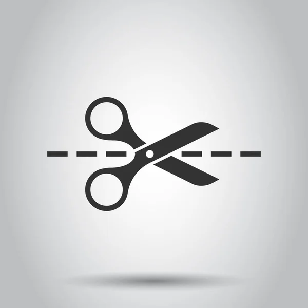 Düz çizgi simgesiyle makas. Beyaz izole arkaplanda ekipman vektör illüstrasyonunu kes. Kesici iş konsepti.